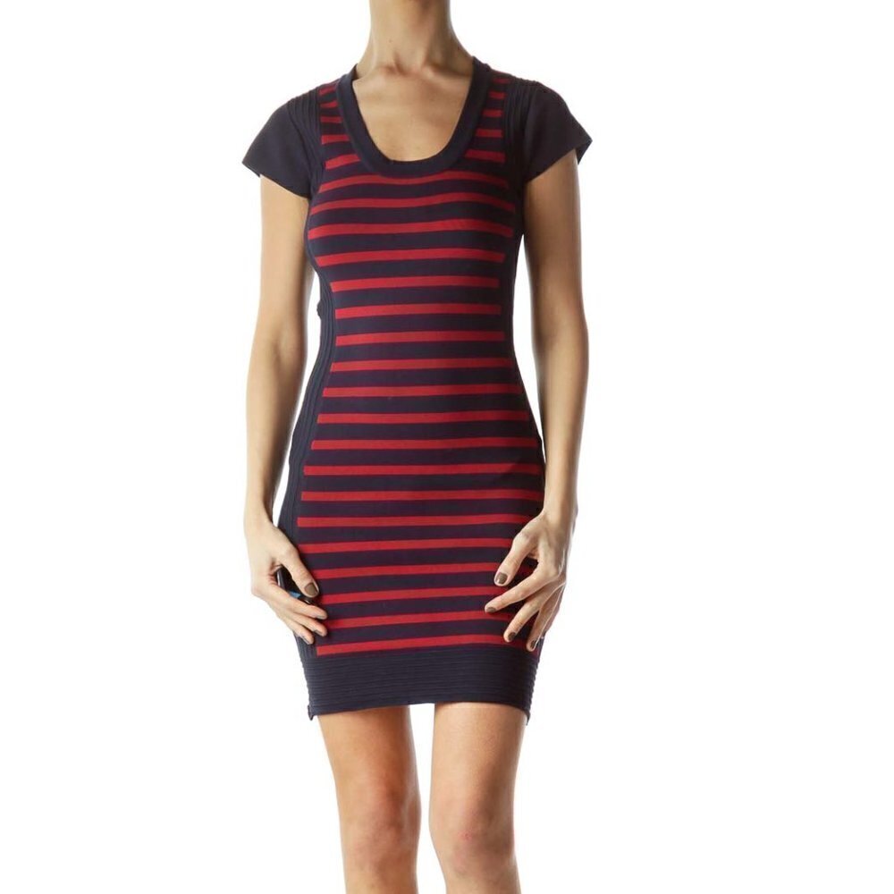 French Connection Navy and Red Stipe Bandage Dress - Picture 1 of 3